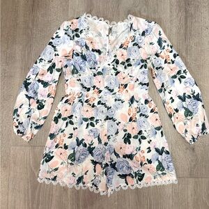 Floral Lace Trim Romper
